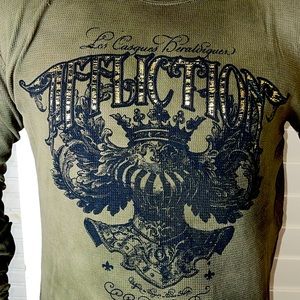 Affliction Navy Green Thermal Metallic Long Sleeve